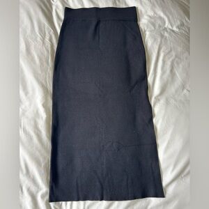 Melrose Ribbed Knit Midi Skirt Black Stretch Fitted | Size M
